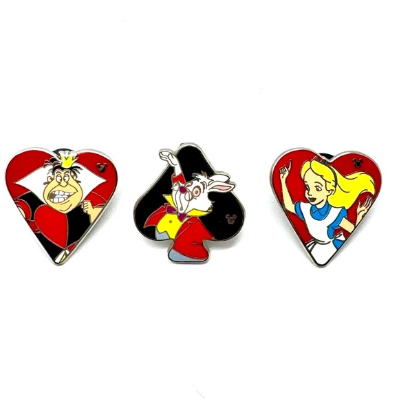 Disney Jewelry - Disney Hidden Mickey Alice in Wonderland Card Suits Set Of 3 Queen Alice Rabbit